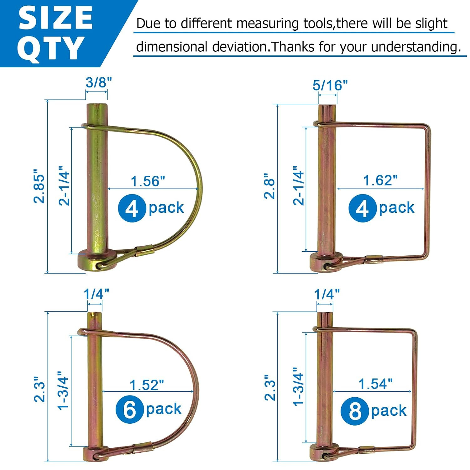 22 Pcs Shaft Locking Pin in 1/4″, 5/16″ and 3/8″ Diameter in 2 Shapes of Square