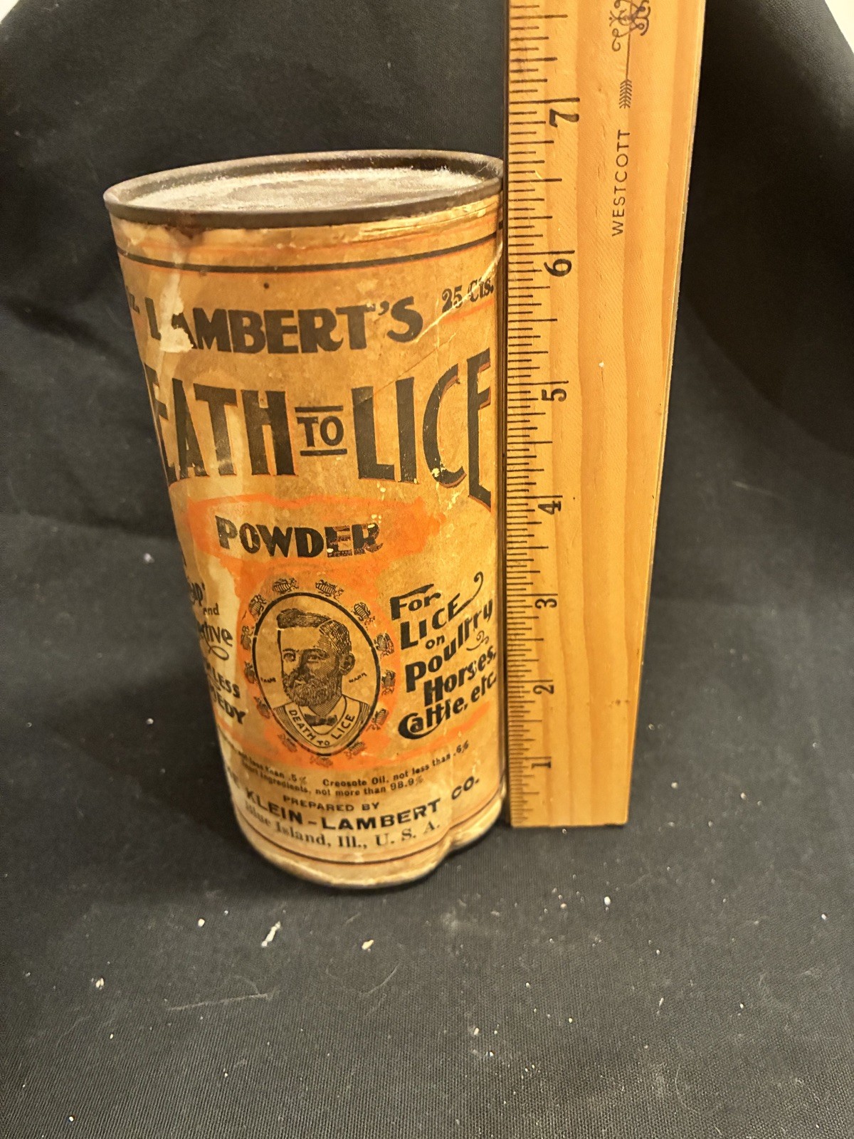 Lambert’s Death To Lice Powder – RARE Full Original Tin from 1905