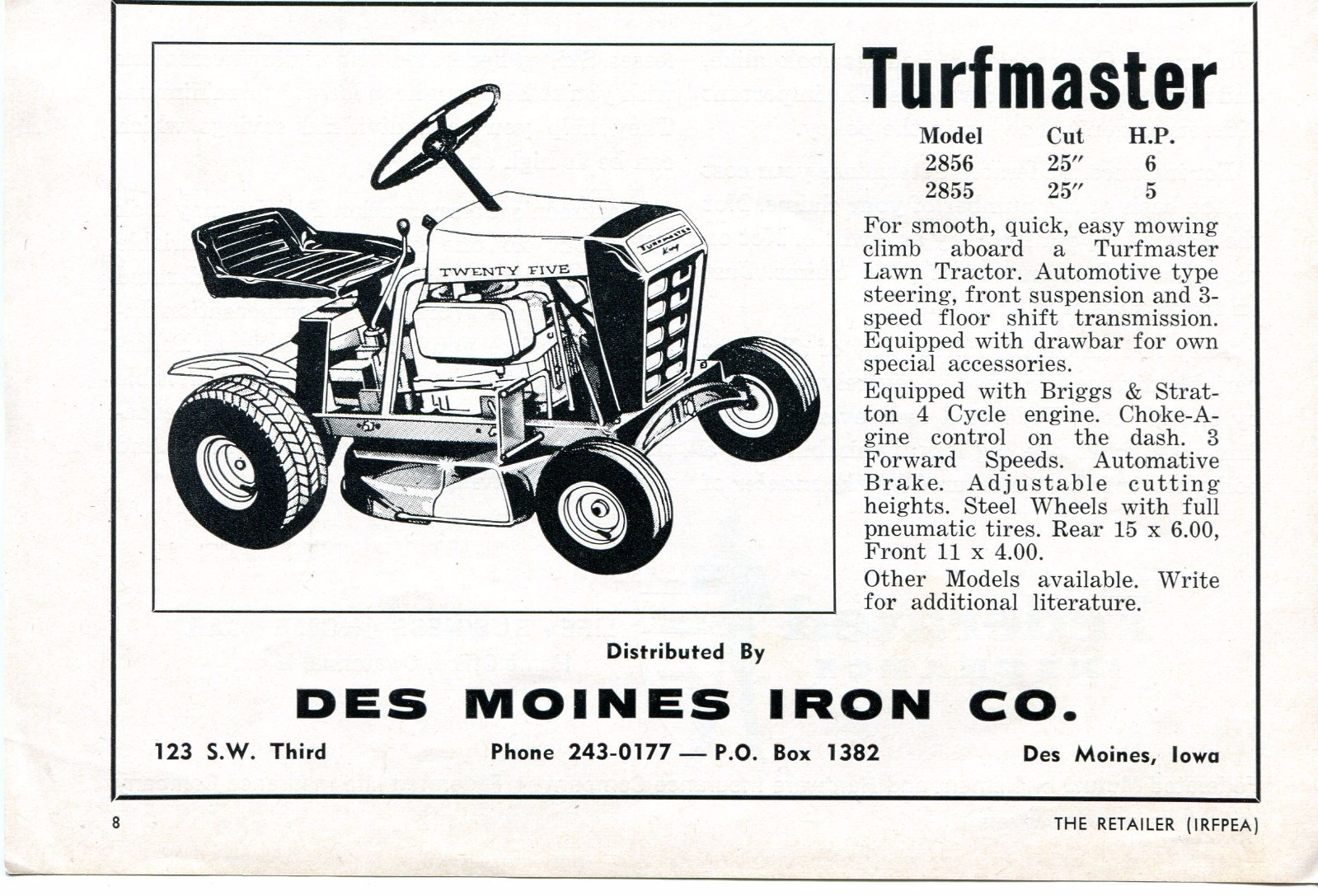 1967 Print Ad of Des Moines Iron co Turfmaster Twenty Five 2856 2855 Tractor