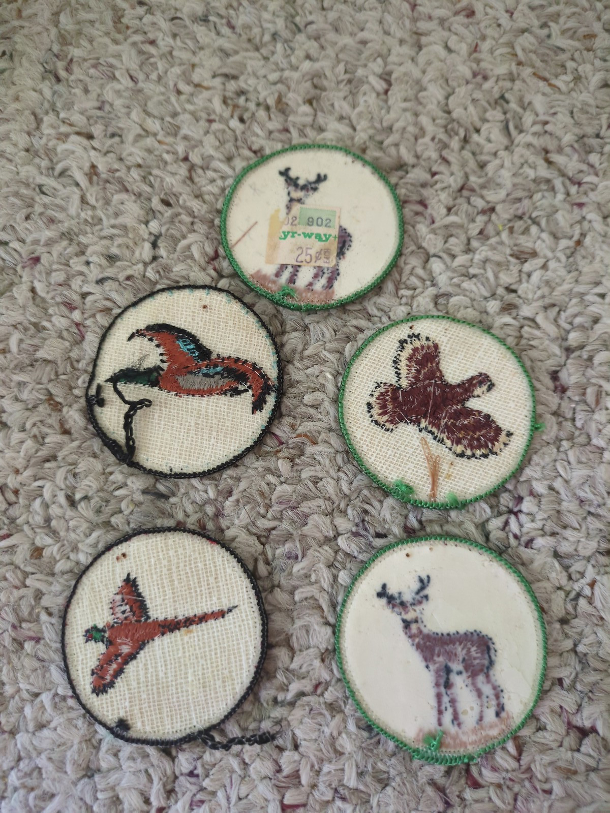 Lot of 5 Round Vintage Goose, Pheasant, Deer, Grouse Embroidered Patches