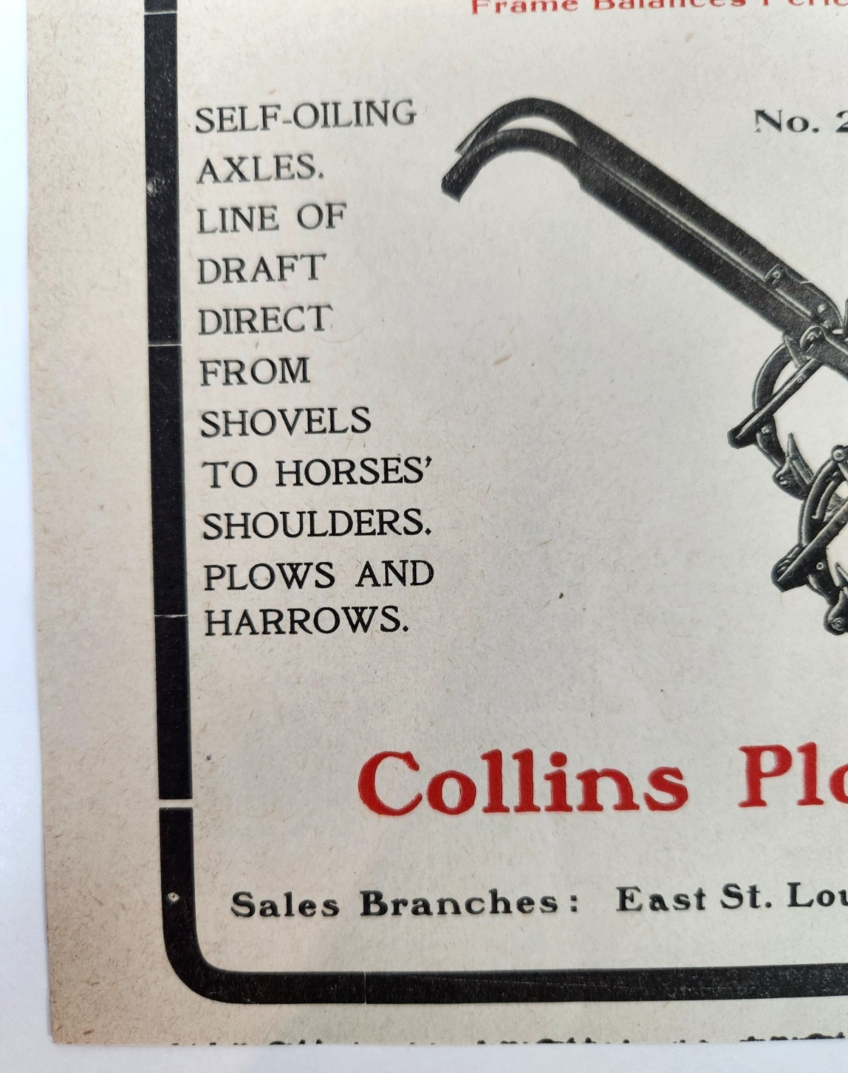 Collins Plow Quincy Illinois Farm Farming Equipment Ad Antique 1903 Clipping