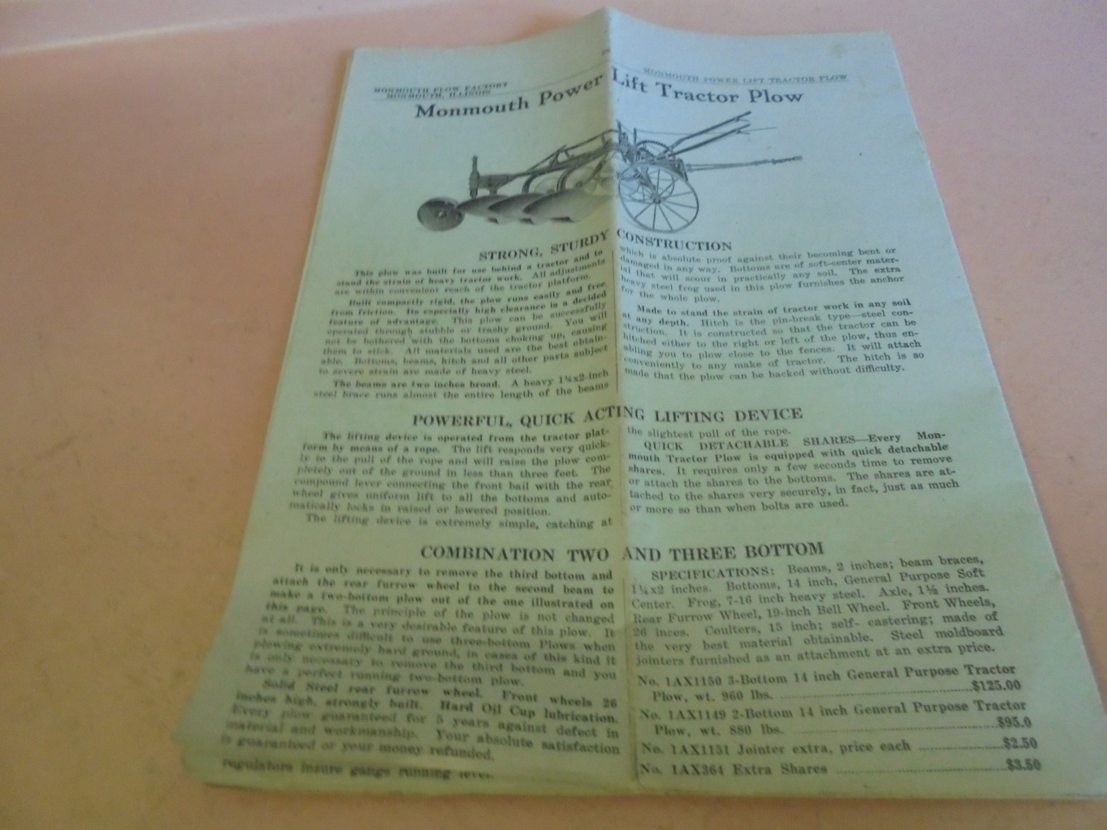 Vintage 1920’s Monmouth Plow Factory Brochure