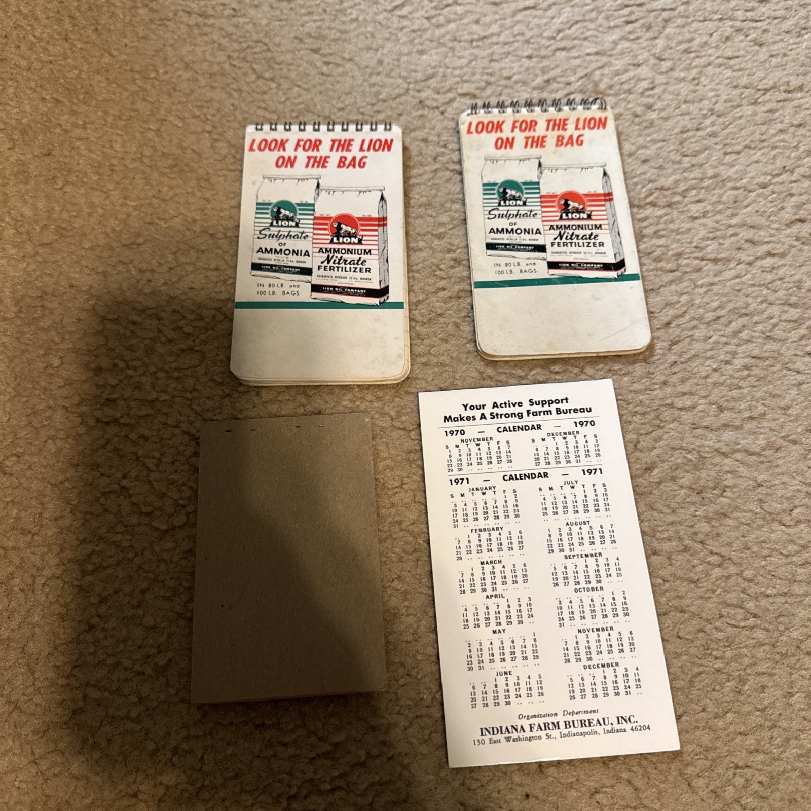 Lot Of Four Vintage Farming, Notepads Lumber Fertilizer Indiana Farm Bureau 1970