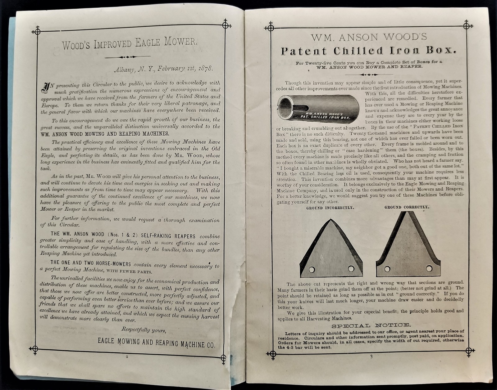 1877 antique EAGLE MOWERS CATALOG agriculture Wm Anson Wood oldtown me BACHELDER