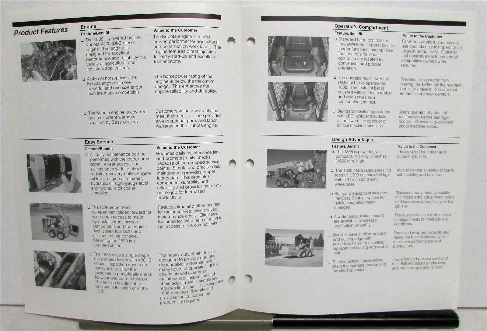 1994 Case Uni Loader 1838 Construction Specifications Sales Folder