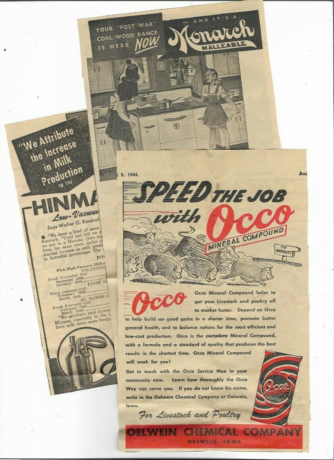 Wisconsin 1944 Agriculture Farm Household 12 ads New Idea Hinman Monarch Ball