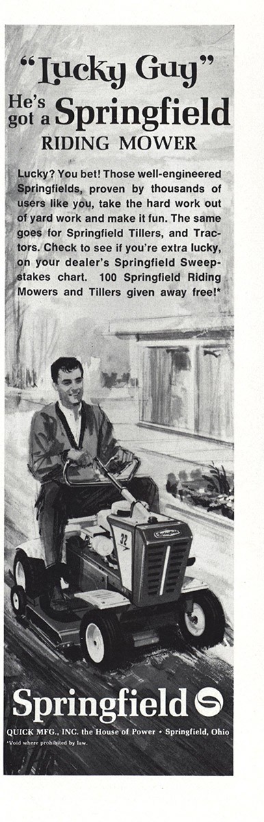 1964 Springfield Tractor: Lucky Guy Riding Mower Vintage Print Ad