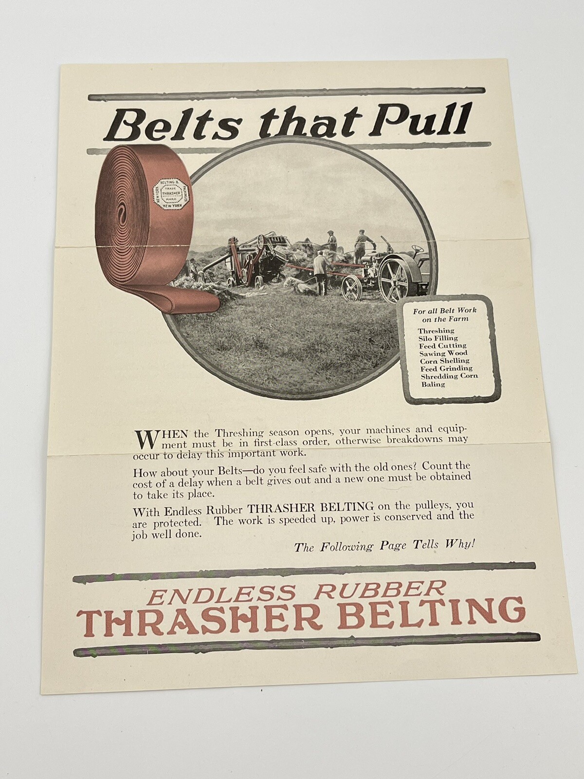 New York Thrasher Belting Packing Company Tractor Farming Equipment Advertising