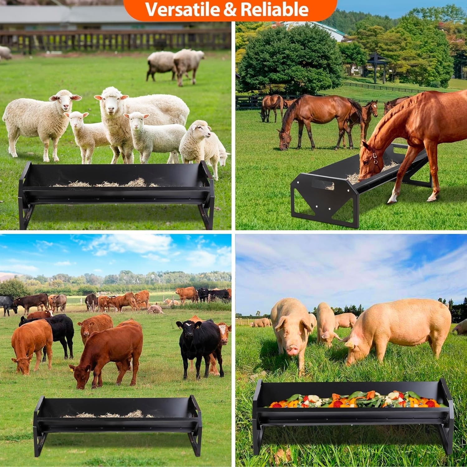 Pasture Feeder 44.2″ Long, Heavy-Duty Large Capacity Livestock Feeder with Deepe