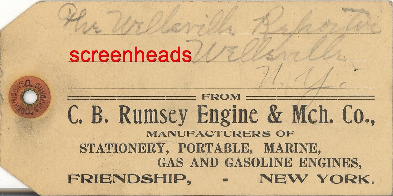 ANTIQUE 1908 “RUMSEY STATIONERY GAS ENGINES” SHIPPING TAG Friendship New York