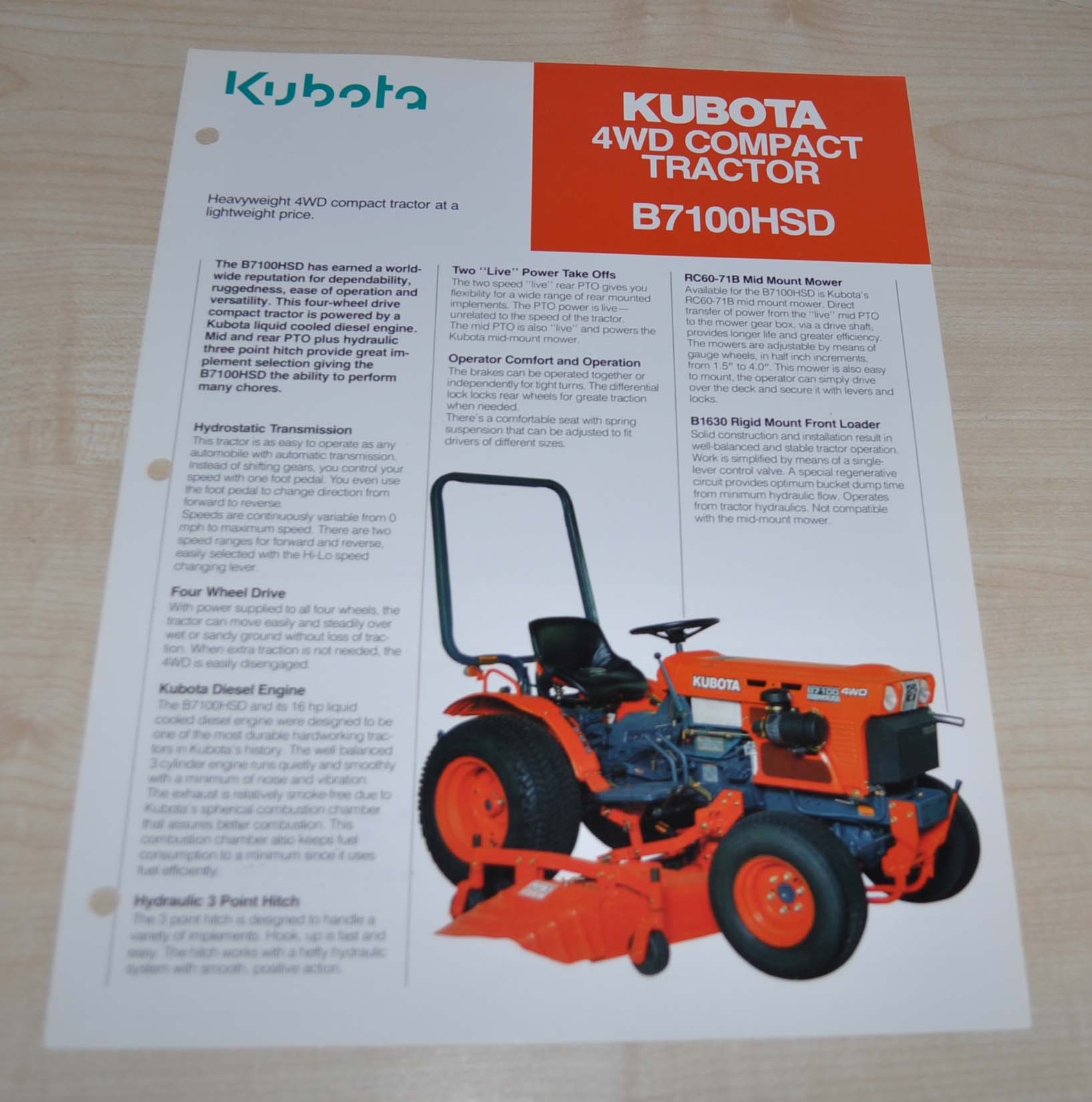 Kubota B7100HSD 4WD Compact Diesel Tractor Japanese Brochure