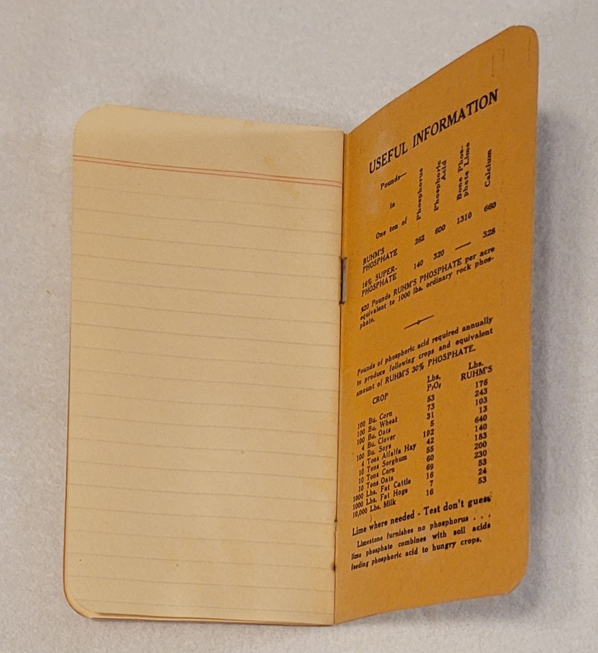 Vintage 1940s 50s RUHM’S Genuine Tennessee Phosphate Rock Notebook