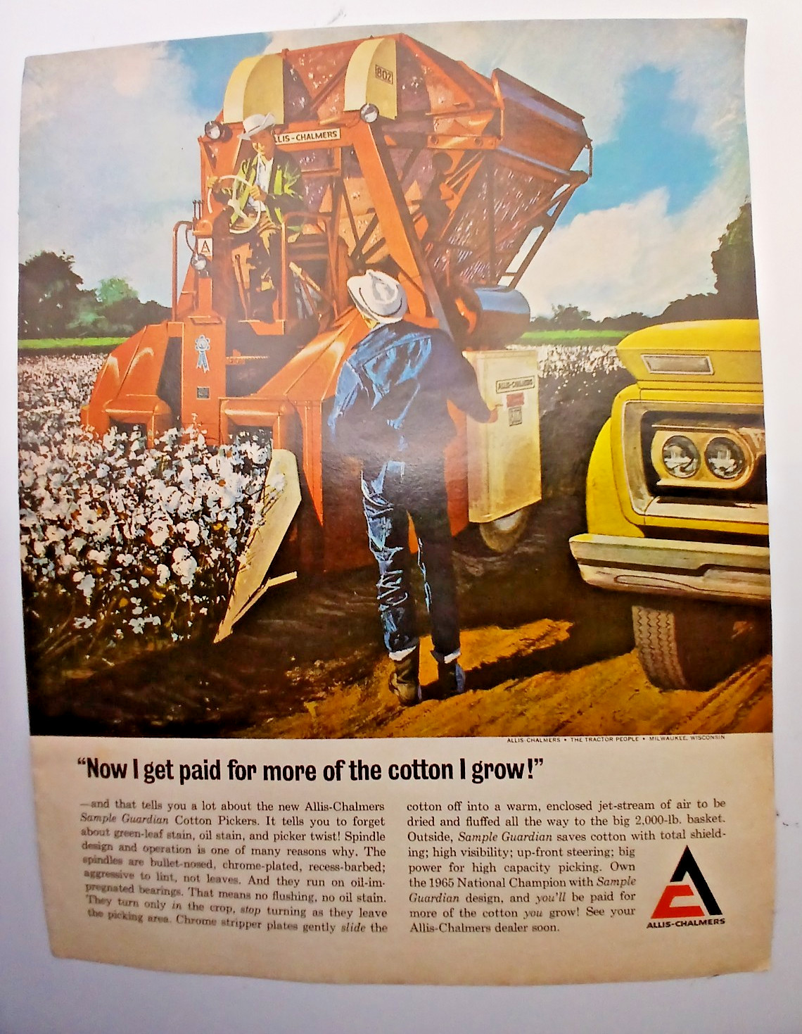 1966 Allis-Chalmers Cotton Picker Magazine Ad “Now I Get Paid for More …”