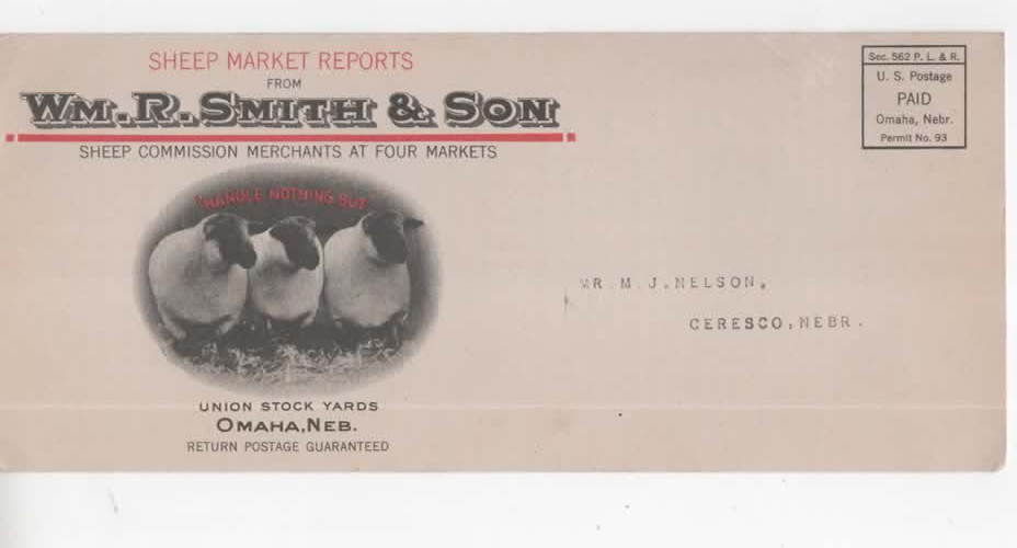 Omaha Nebraska Sheep Commission Merchants vintage mailer 1944 “Eat more lamb”