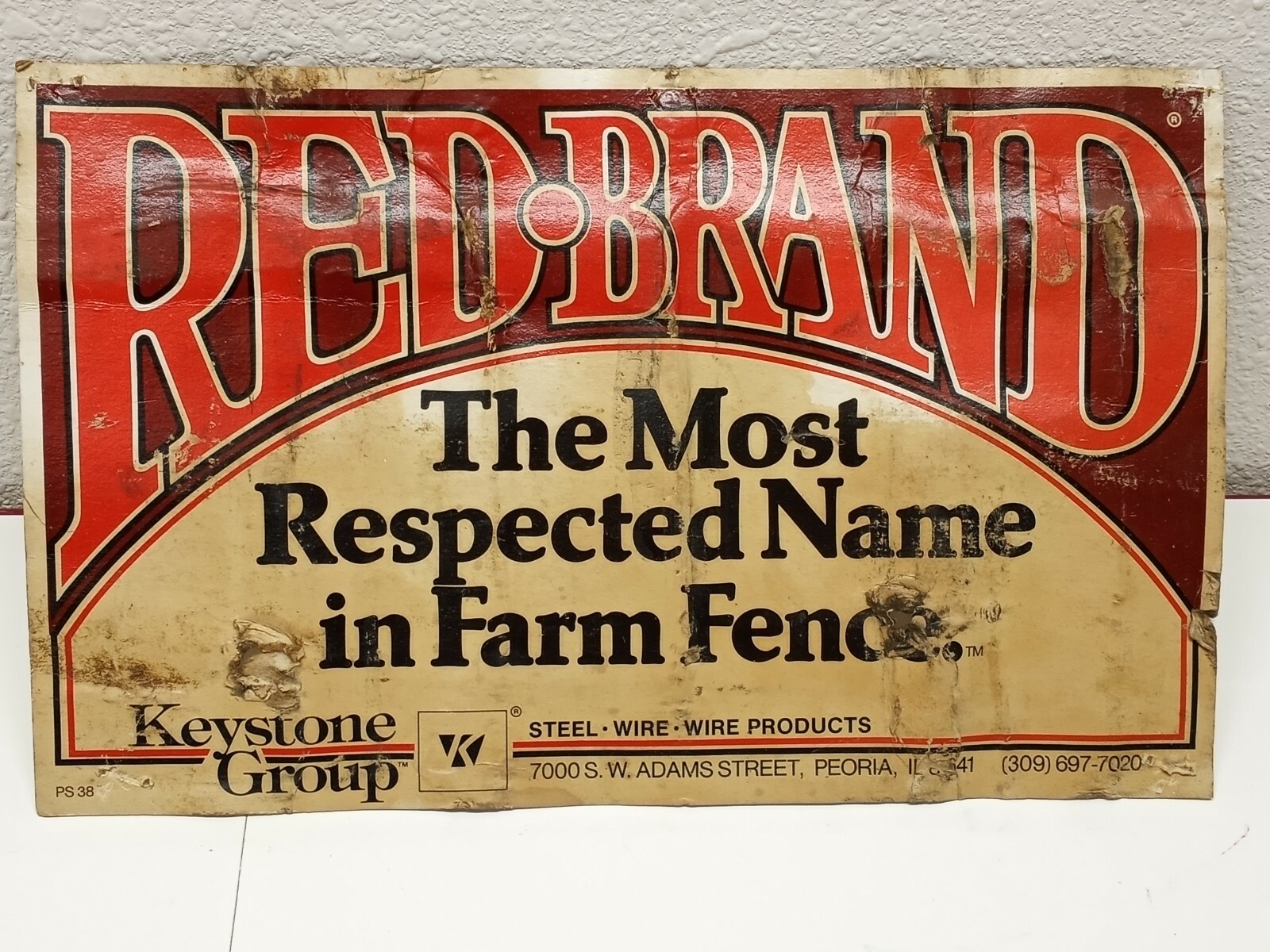 Vtg RED BRAND WOVEN WIRE PAPER SIGN KEYSTONE GROUP FARM FENCE 11.5″x7.25″