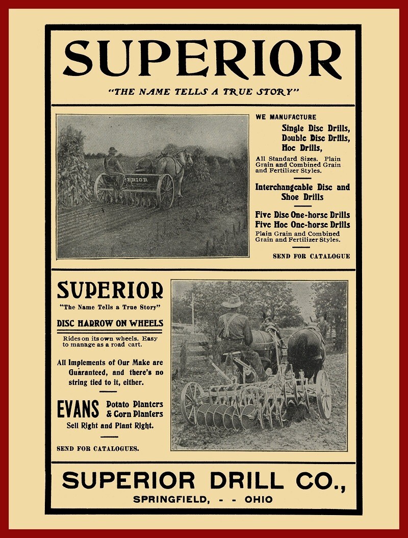 1905 Superior Drill Co. of Springfield, OhiO NEW METAL SIGN: 12 x 16″