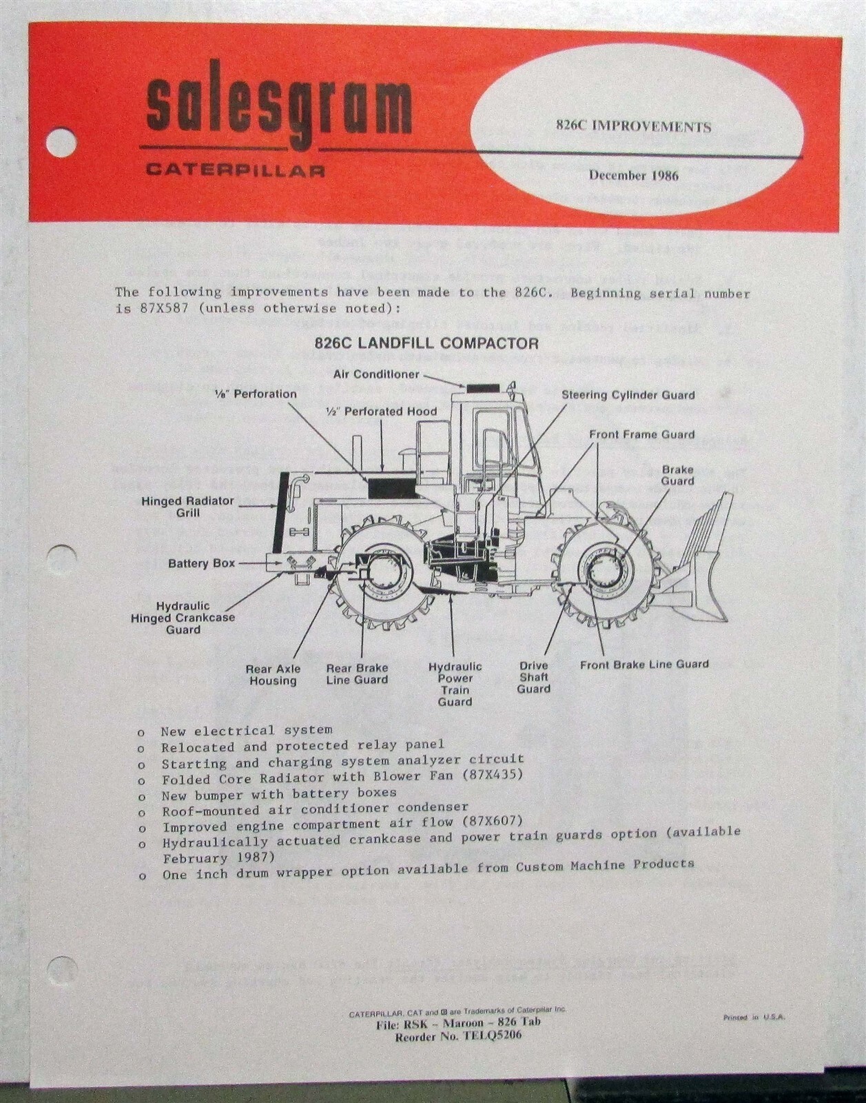 1987 Caterpillar 826C Landfill Compactor Improvements Construction Salesgram