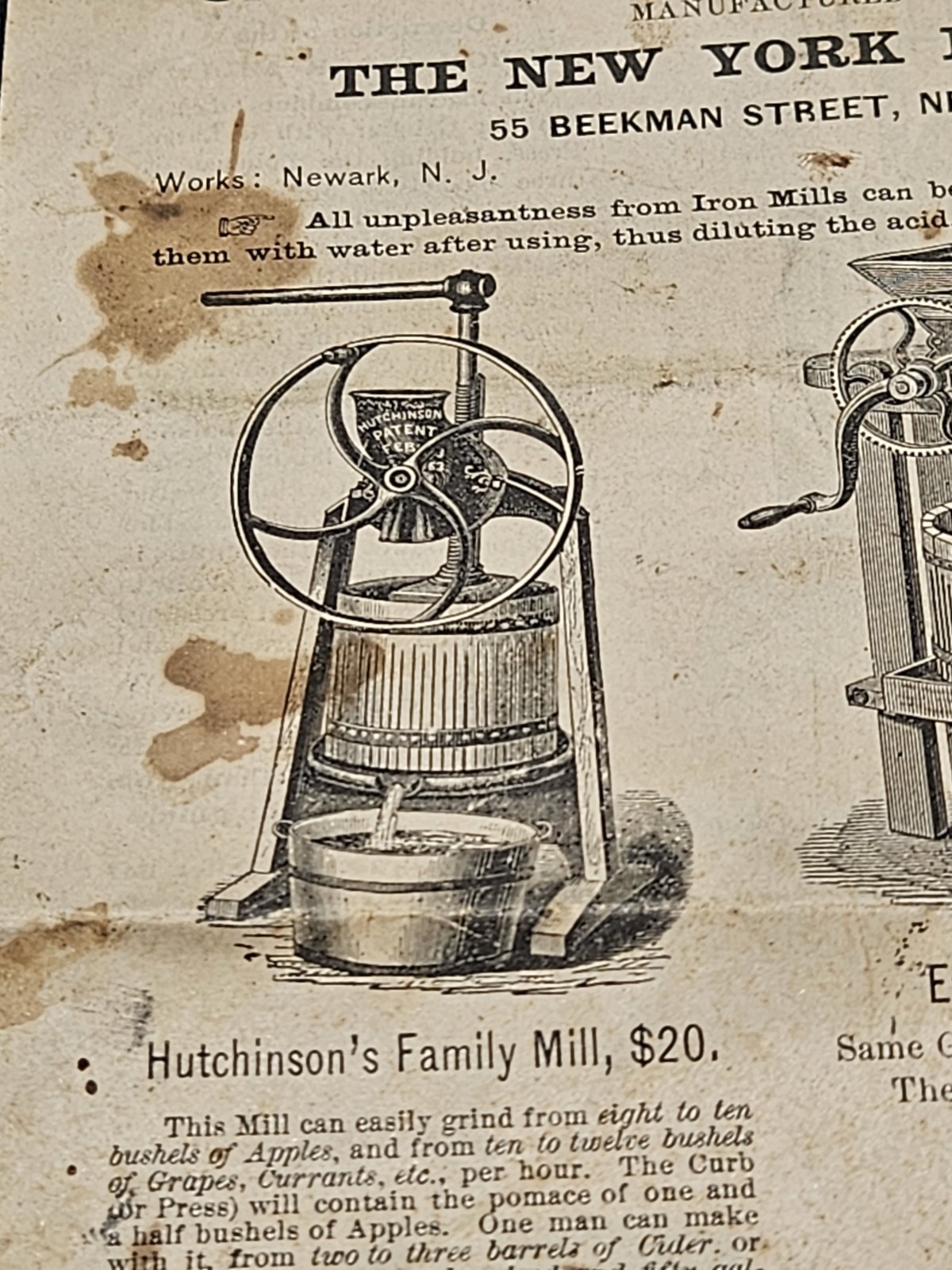 1876 New York Plow Cider Mill Presses Screws Brochure