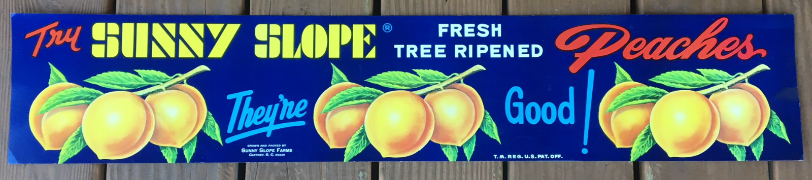 Vintage Thin Cardboard Banner/Sign “SUZZY SLOPE PEACHES” – 1960s – NEW OLD STOCK
