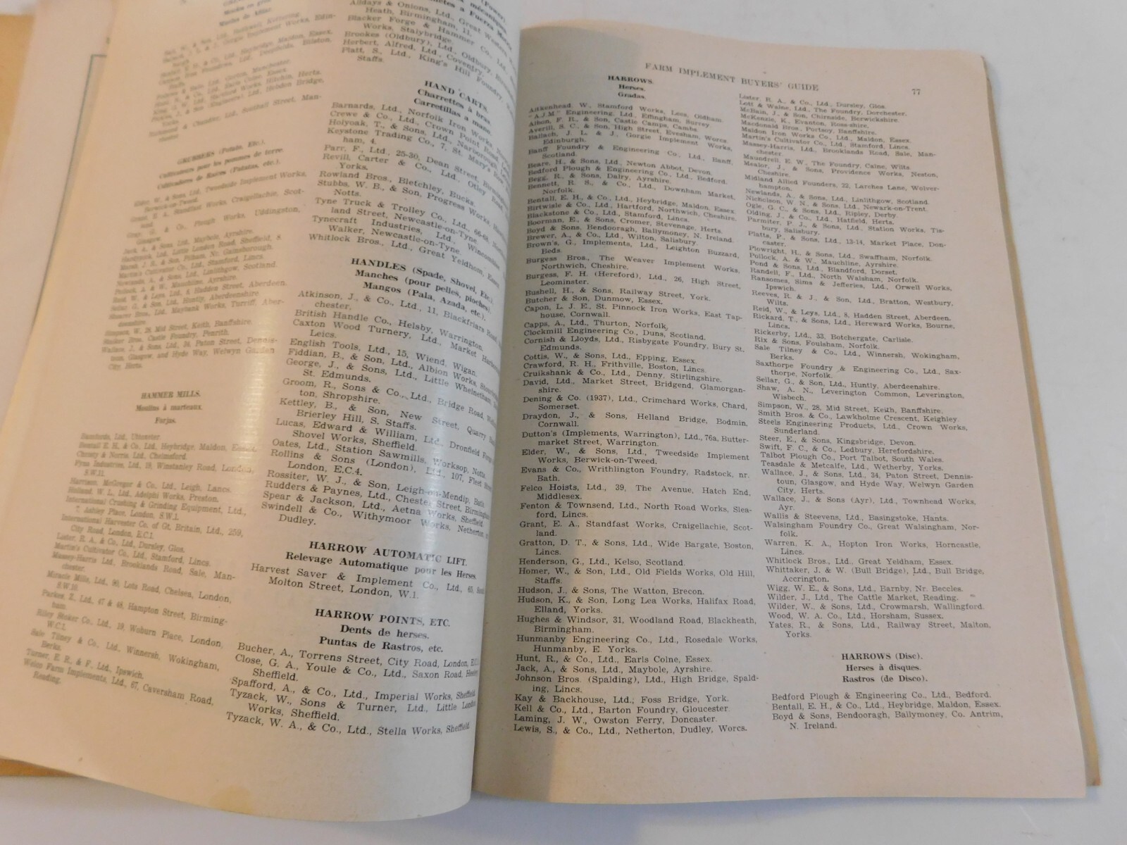 1946 FARM TRACTORS IMPLEMENT BUYER’S GUIDE EXPORT EDITION ALBION MACHINES