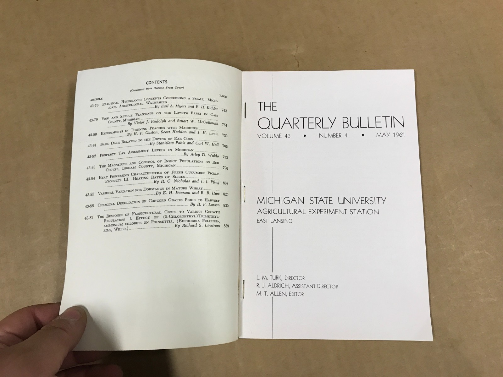 VTG Michigan State Agriculture Quarterly Bulletin – Vol. 43 No.4 – May 1961