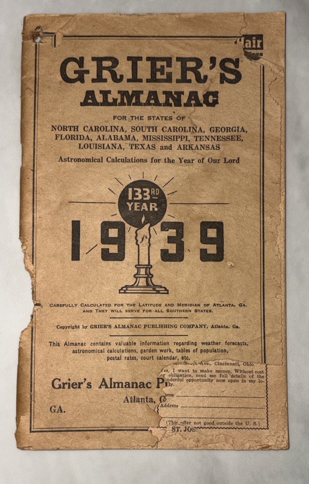 Lot of 4 Vintage GRIER’S ALMANAC 1930, 1931, 1938, 1939 & 1941 Issues See Pics