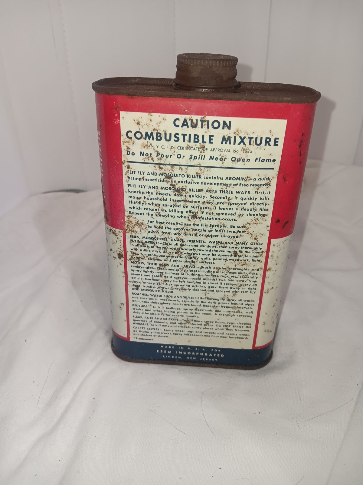 1940’s-ESSO Flit Fly and Mosquito Killer-EMPTY- Pint Vintage Metal Can-FREE SHIP