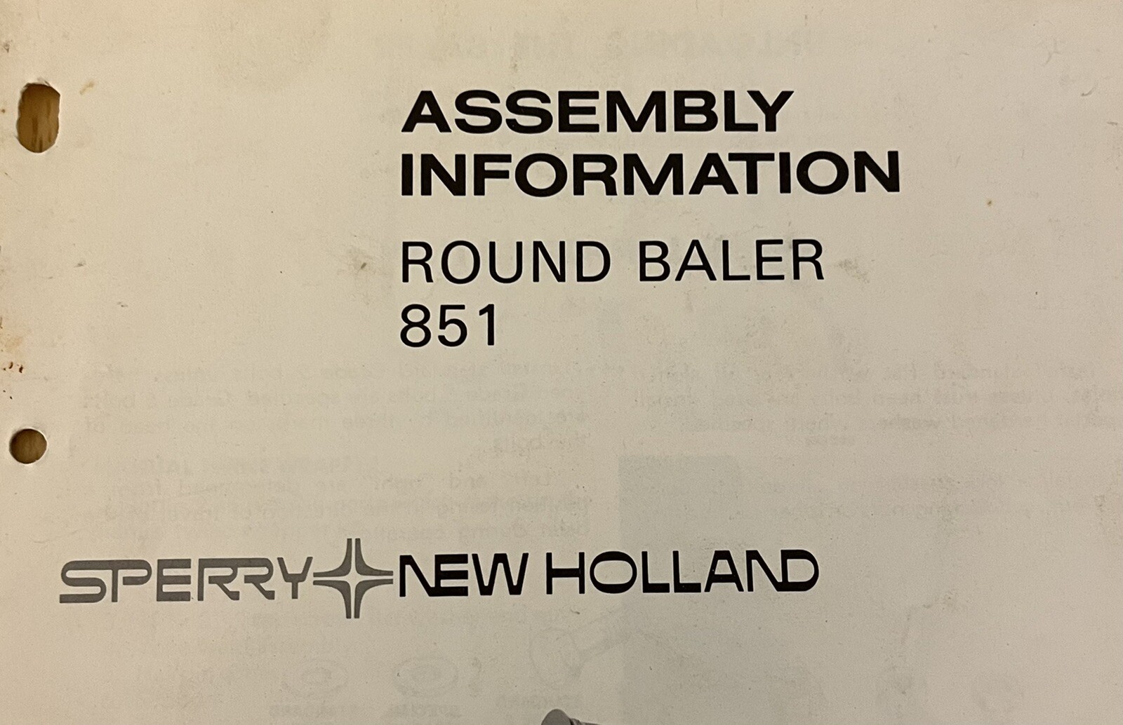 SPERRY NEW HOLLAND Assembly Manual For Round Baker #851