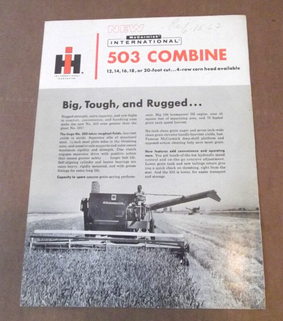 McCormick IH International Harvester 503 Combine Sales Brochure 4 Pgs