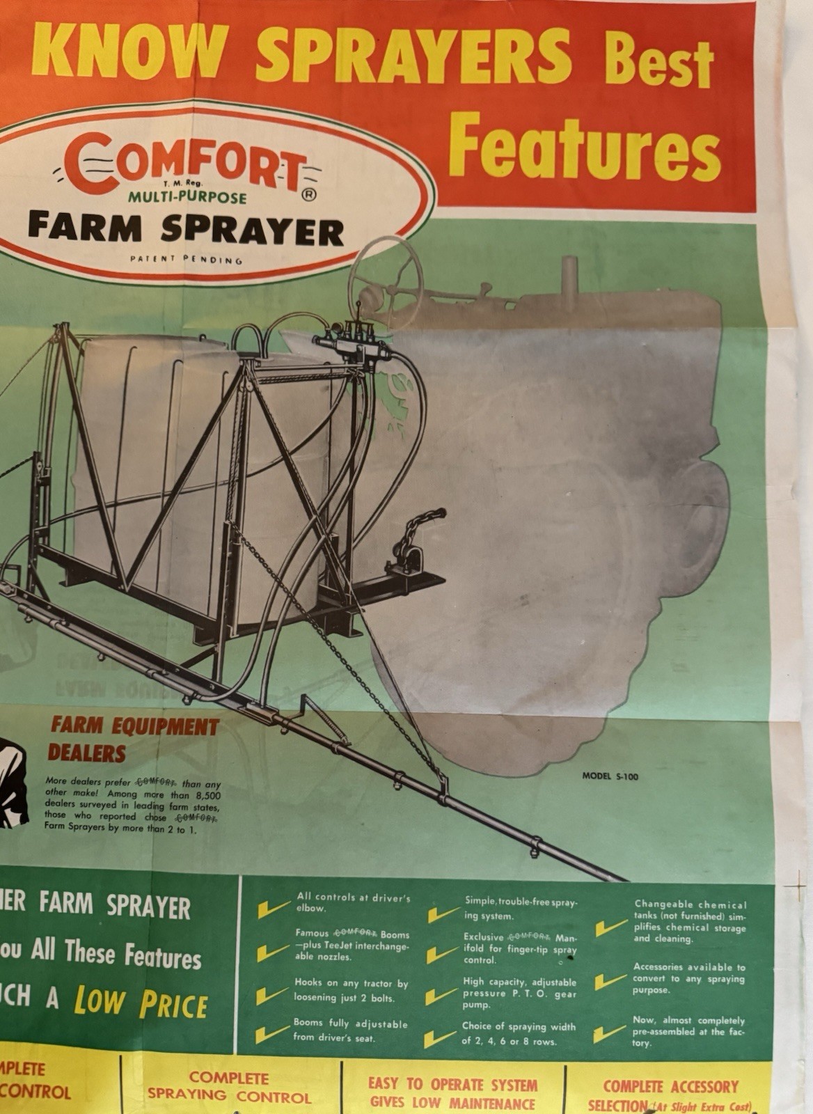 Vintage 1960’s Comfort Farm Sprayer Dealer Brochure With 27.5X22 Inch Poster