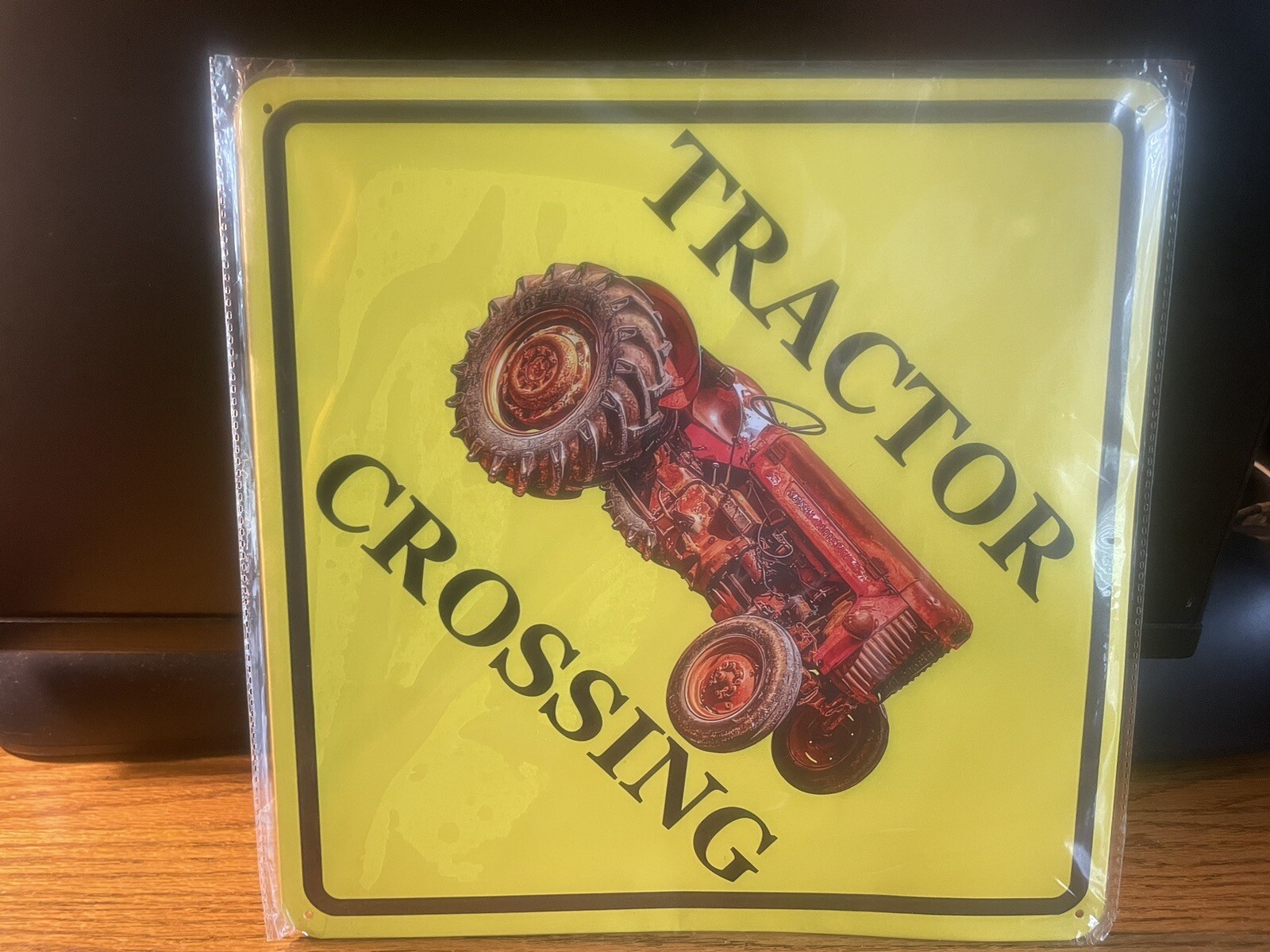 TRACTOR CROSSING & TRACTOR PARKING ONLY! FLANGED METAL SIGN NIP 12×12 FOR FARM