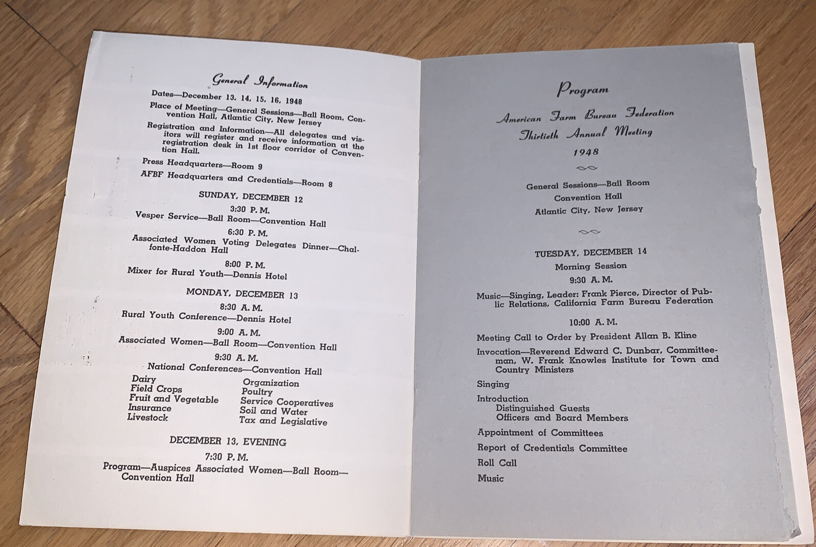 1948 AMERICAN FARM BUREAU FEDERATION 30th Annual Meeting Program