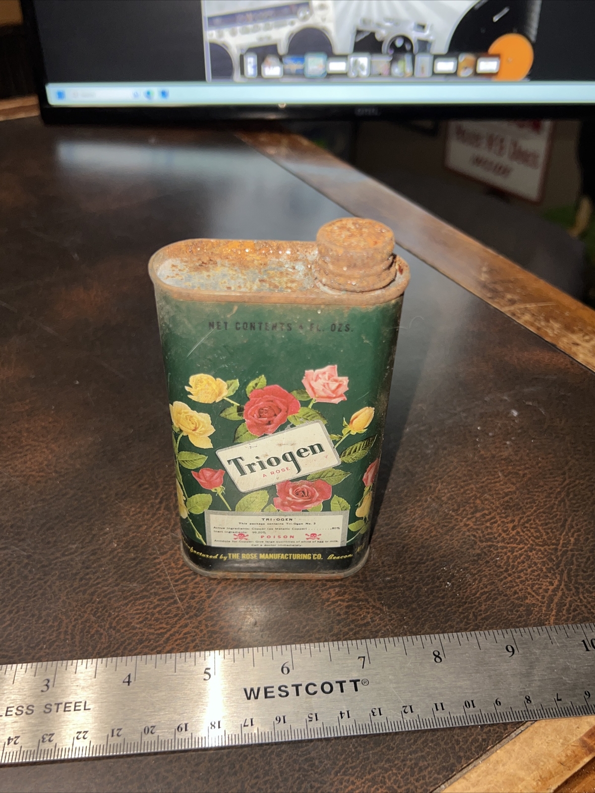 Vintage Flower Tin Triogen Rose Manufacturing Co