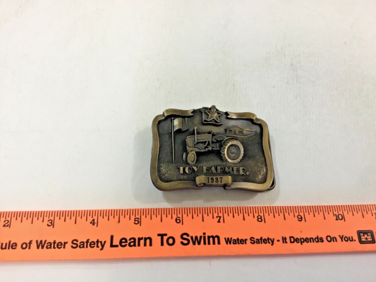 Vintage Metal North Dakota 1987 Toy Farmer belt buckle, FREE ship