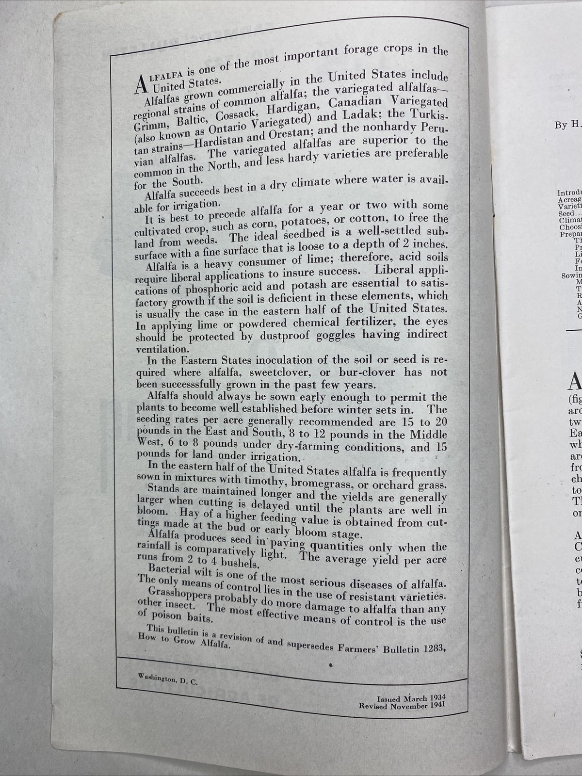 1941 USDA Farmers’ Bulletin No. 1722 Growing alfalfa