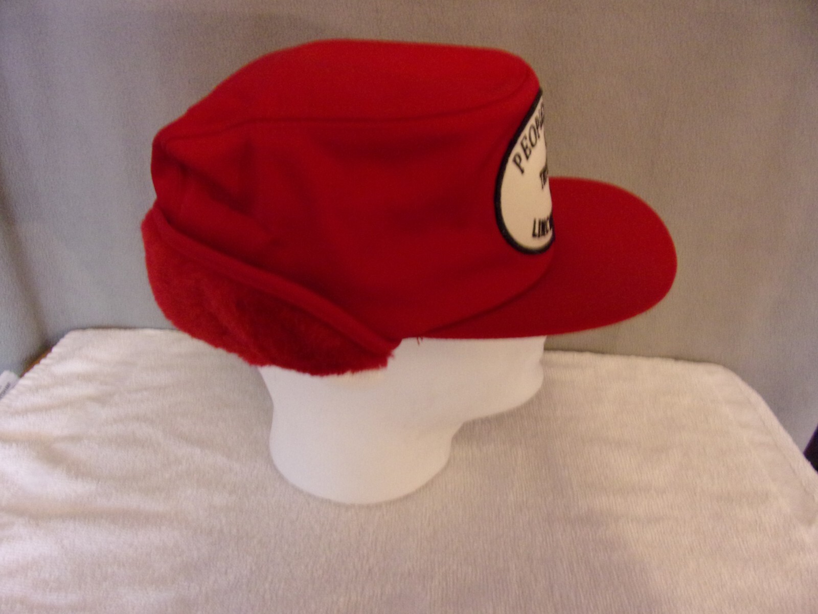 VTG ~ “Peoples Bank & Trust” K-Brand Fuzzy Ear Flap Trucker/Farmer Cap Med-Lg