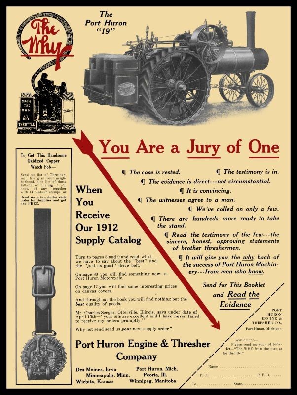 1912 Port Huron Threshing Machine Model 19 NEW Sign 24×30″ USA STEEL XL Size