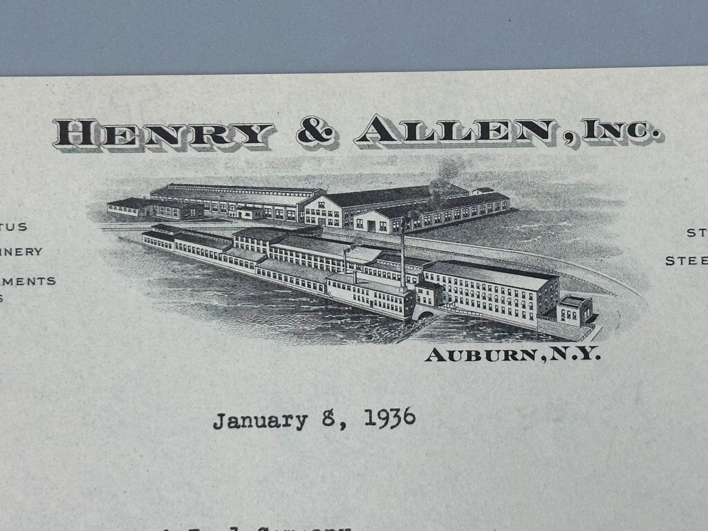 1936 HARVESTER Henry & Allen FARM IMPLEMENTS Advertising Letterhead AUBURN NY