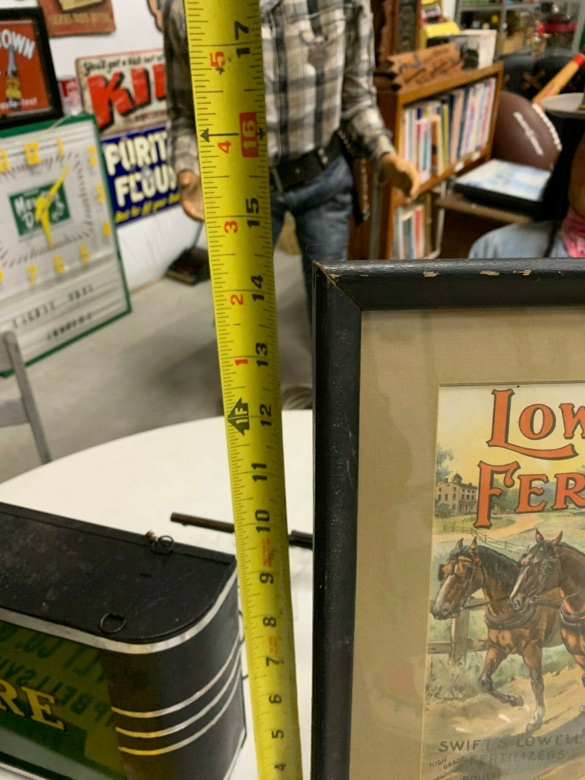 Rare Vintage Lowell Fertilizer Co. Litho Framed Sign FARM GAS OIL SODA COLA 17″