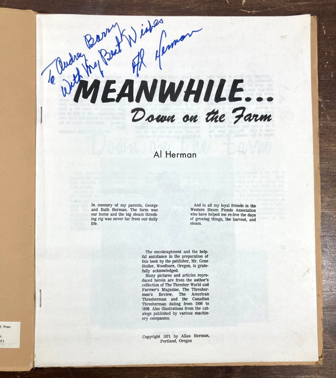 Meanwhile Down on the Farm Al Herman Signed 1971 Farming Steam Tractors Old Ads