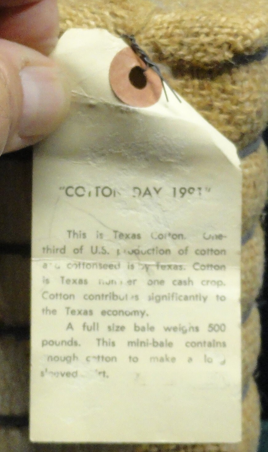 Vintage Miniature Souvenir “Cotton Day 1991” Texas Cotton Bale — LOOK