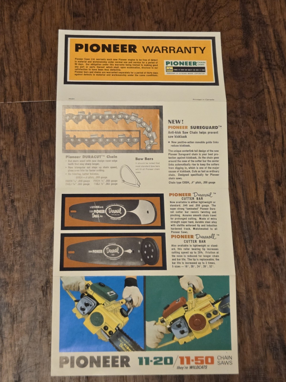 Vintage 1960’s OMC Made Pioneer Chainsaw Brochure For 11-20 & 11-50 “Wildcats”
