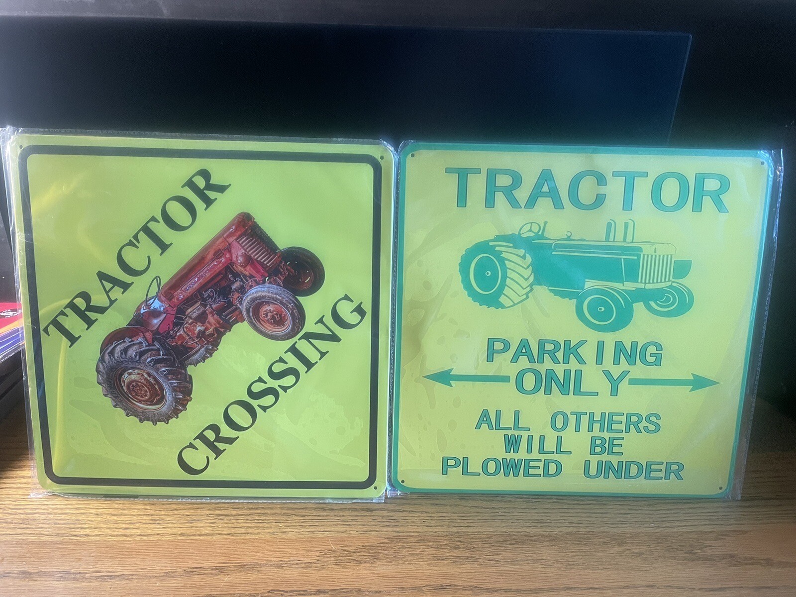 TRACTOR CROSSING & TRACTOR PARKING ONLY! FLANGED METAL SIGN NIP 12×12 FOR FARM