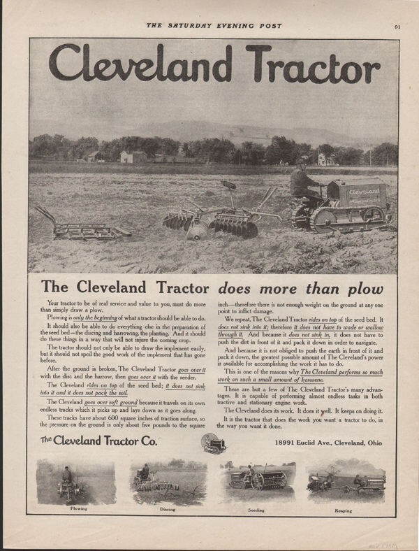 1919 CLEVELAND TRACTOR DOZER PLOW FARM EQUIPMENT OHIO PLOW SEED ENGINE 20472