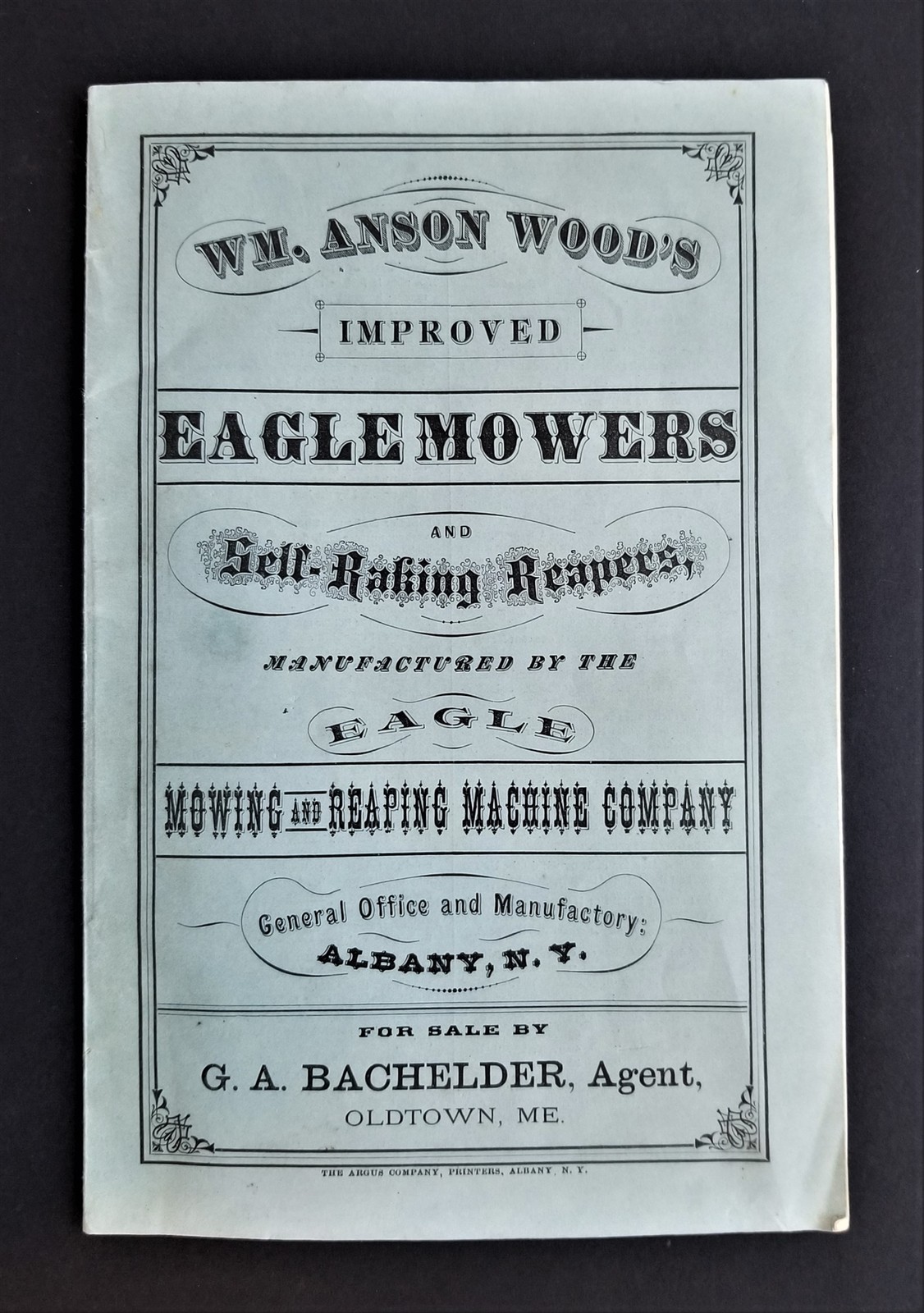1877 antique EAGLE MOWERS CATALOG agriculture Wm Anson Wood oldtown me BACHELDER