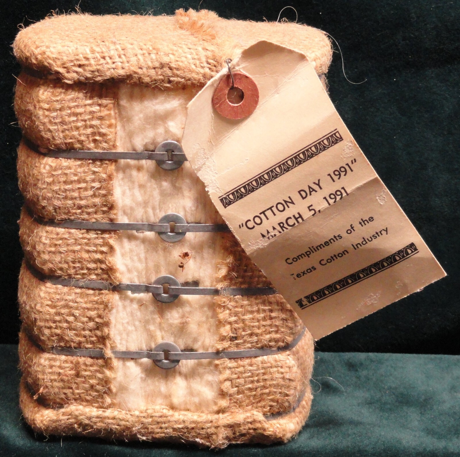 Vintage Miniature Souvenir “Cotton Day 1991” Texas Cotton Bale — LOOK