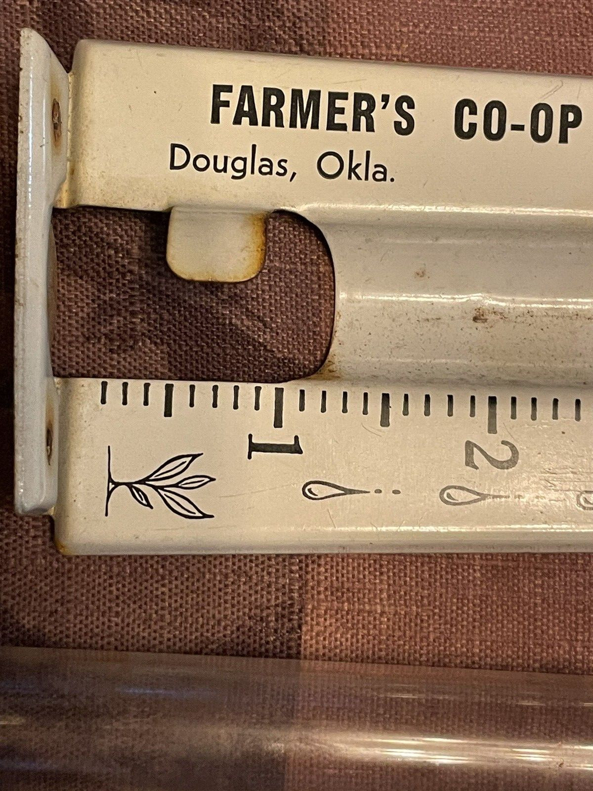 Vintage Rain Gauge Glass Tube Metal Stand FARMER’S CO-OP ELEV. CO Douglas Okla