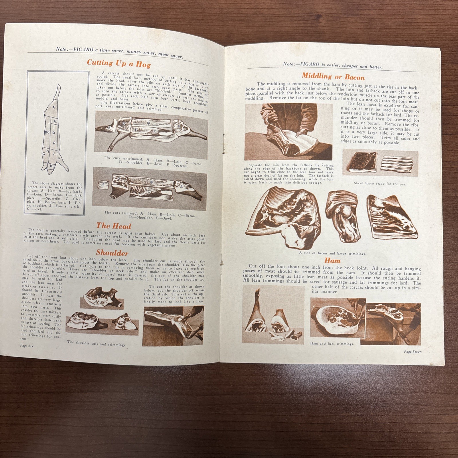Figaro’s Message Booklet Butchering Pigs Curing Liquid Smoke Dallas TX 1930