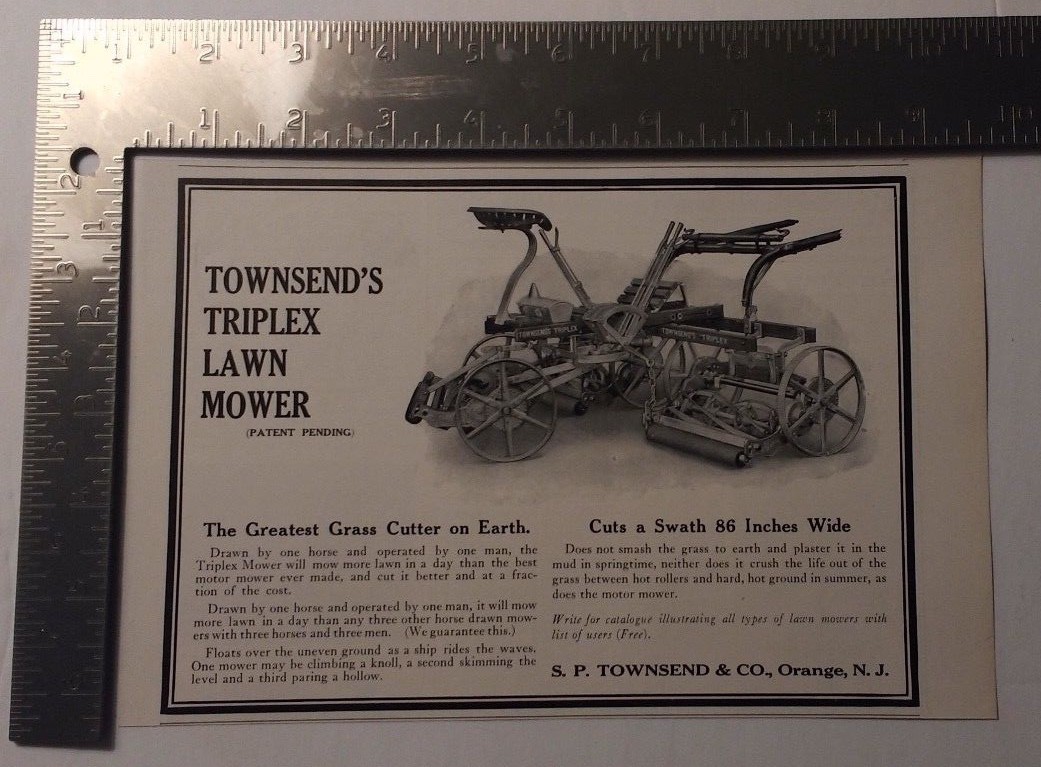 1915 Townsend’s Triplex Lawn Mower Advertisement Townsend & Co. Orange, NJ