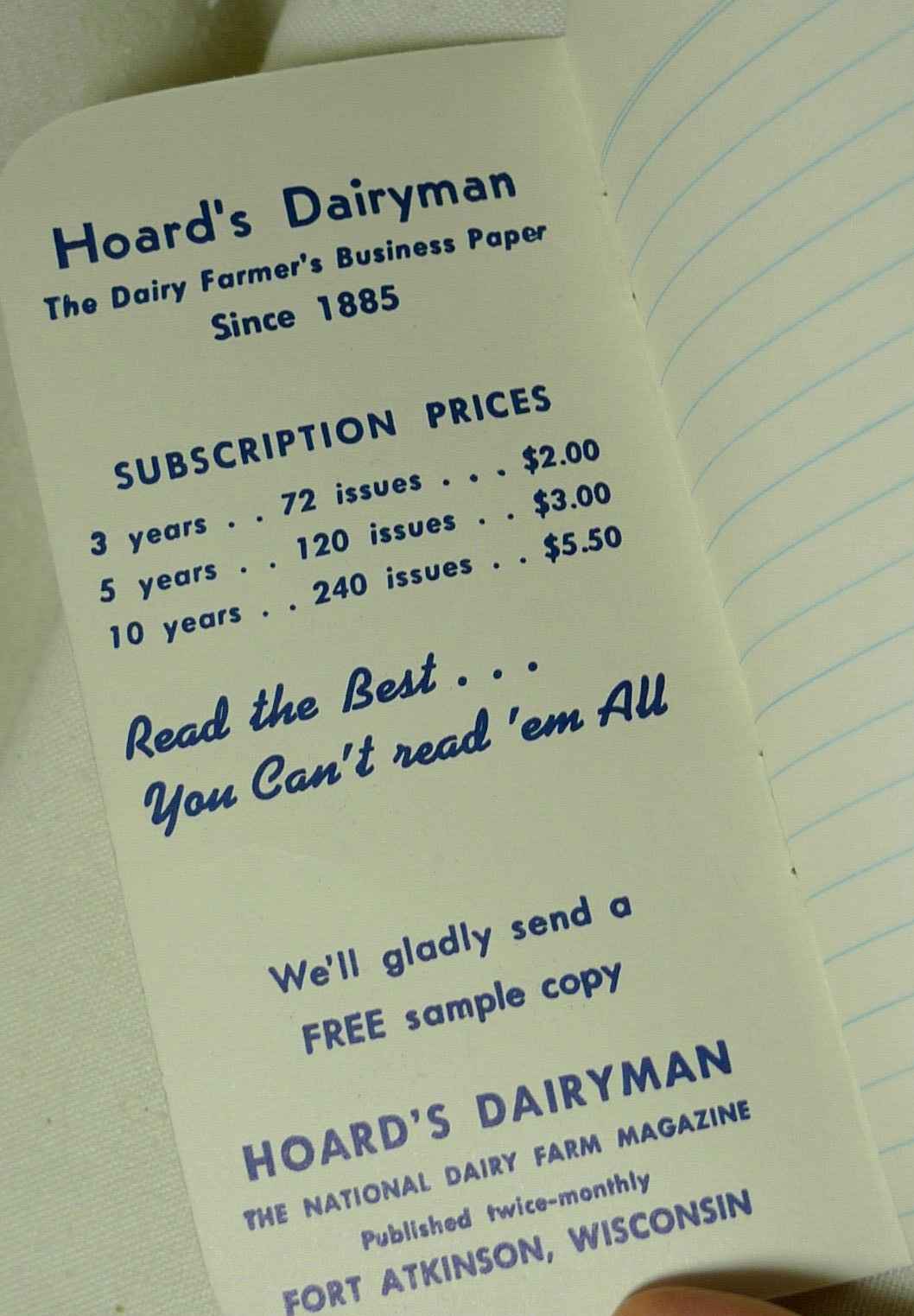 Hoard’s Dairyman Fort Atkinson, Wisconsin Memo Book 1968-69 Pocket Notebook